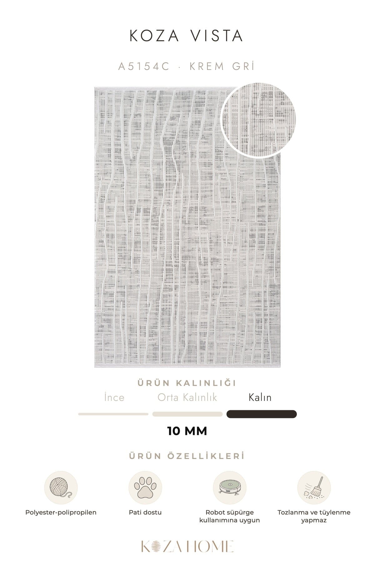 Koza Vista Krem Gri Çizgisel Salon Halısı A5154C