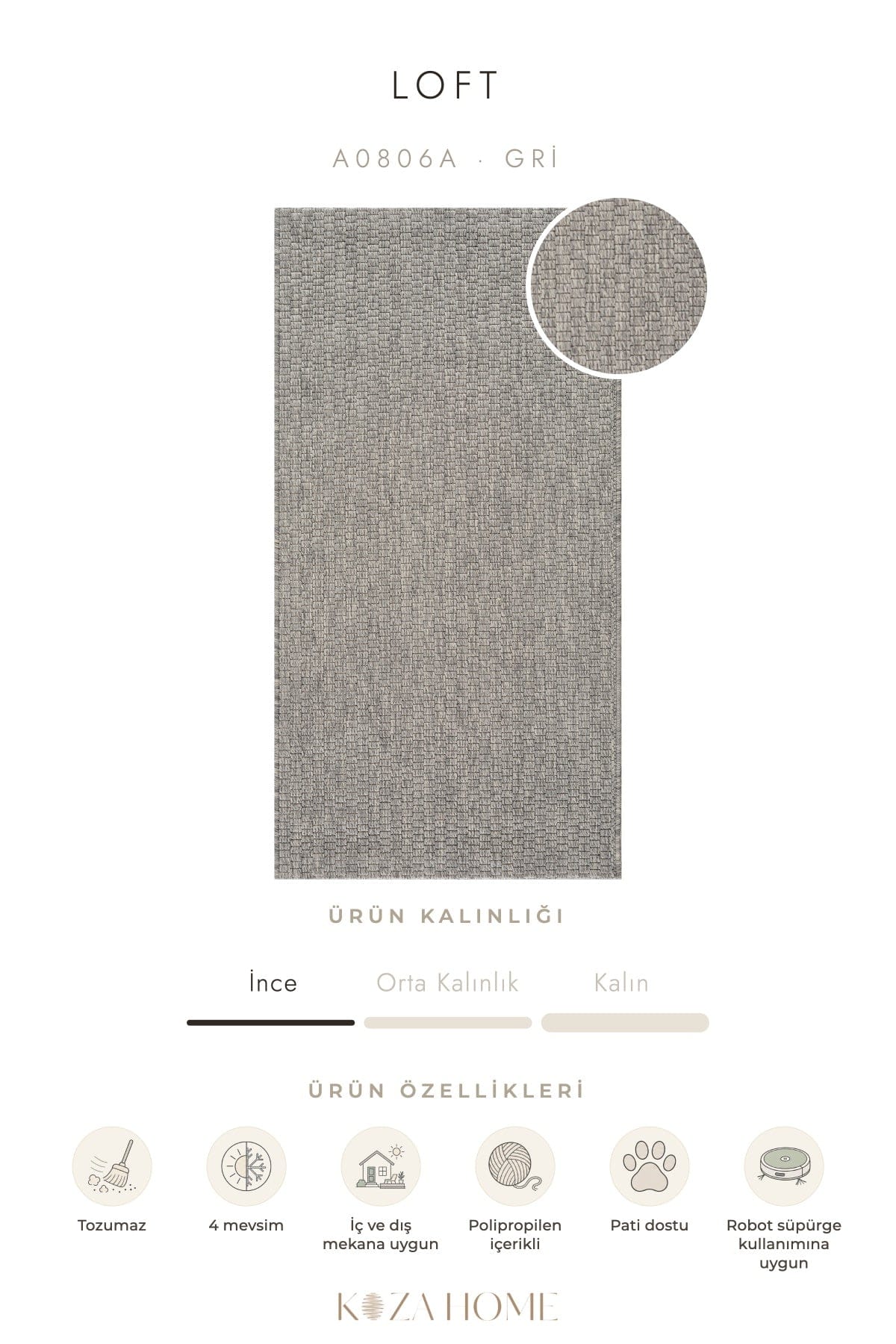 Loft Gri Tozumaz Halı  A0806A