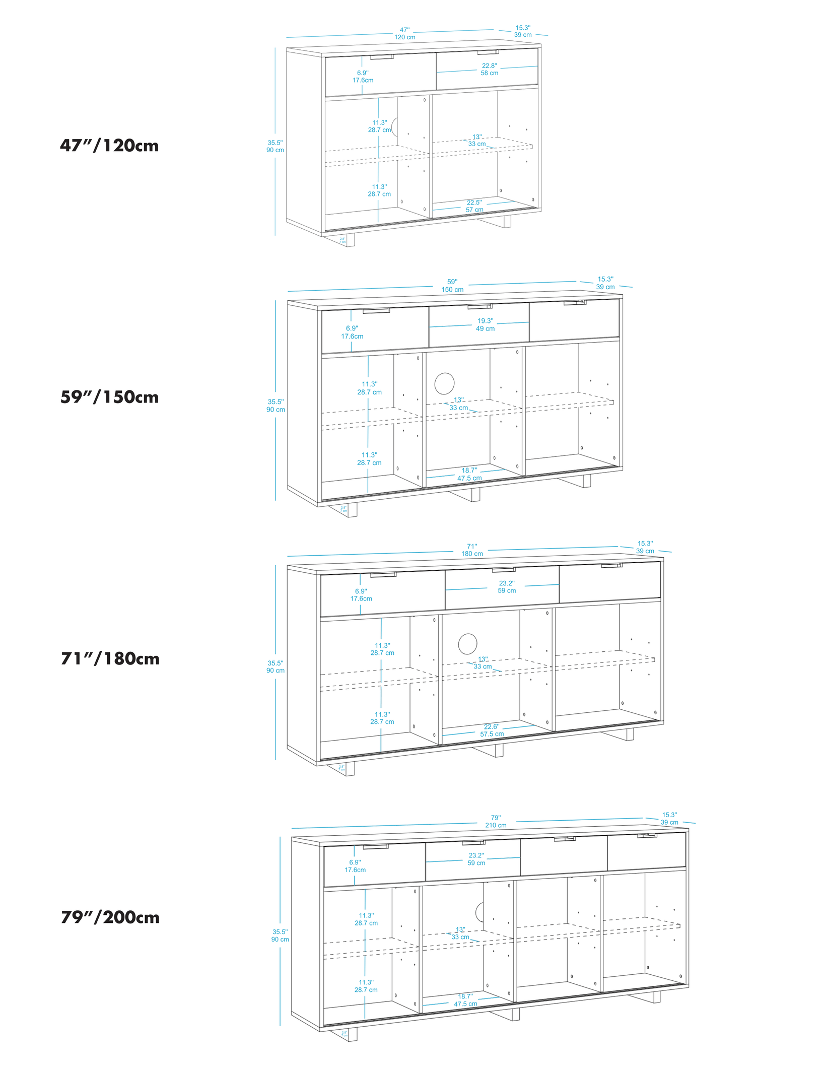 Solid Wood Sideboard with Drawers