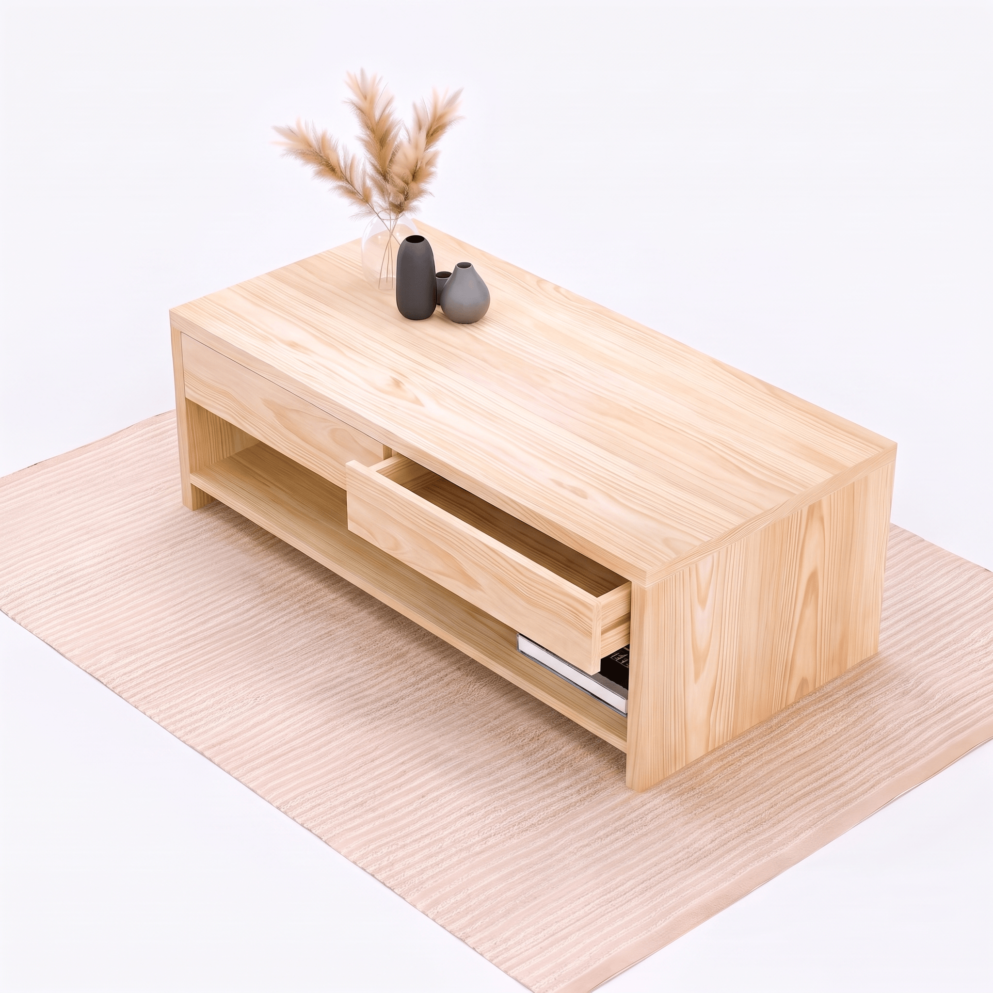 Solid Wood Coffee Table with Drawers (No Shelf)