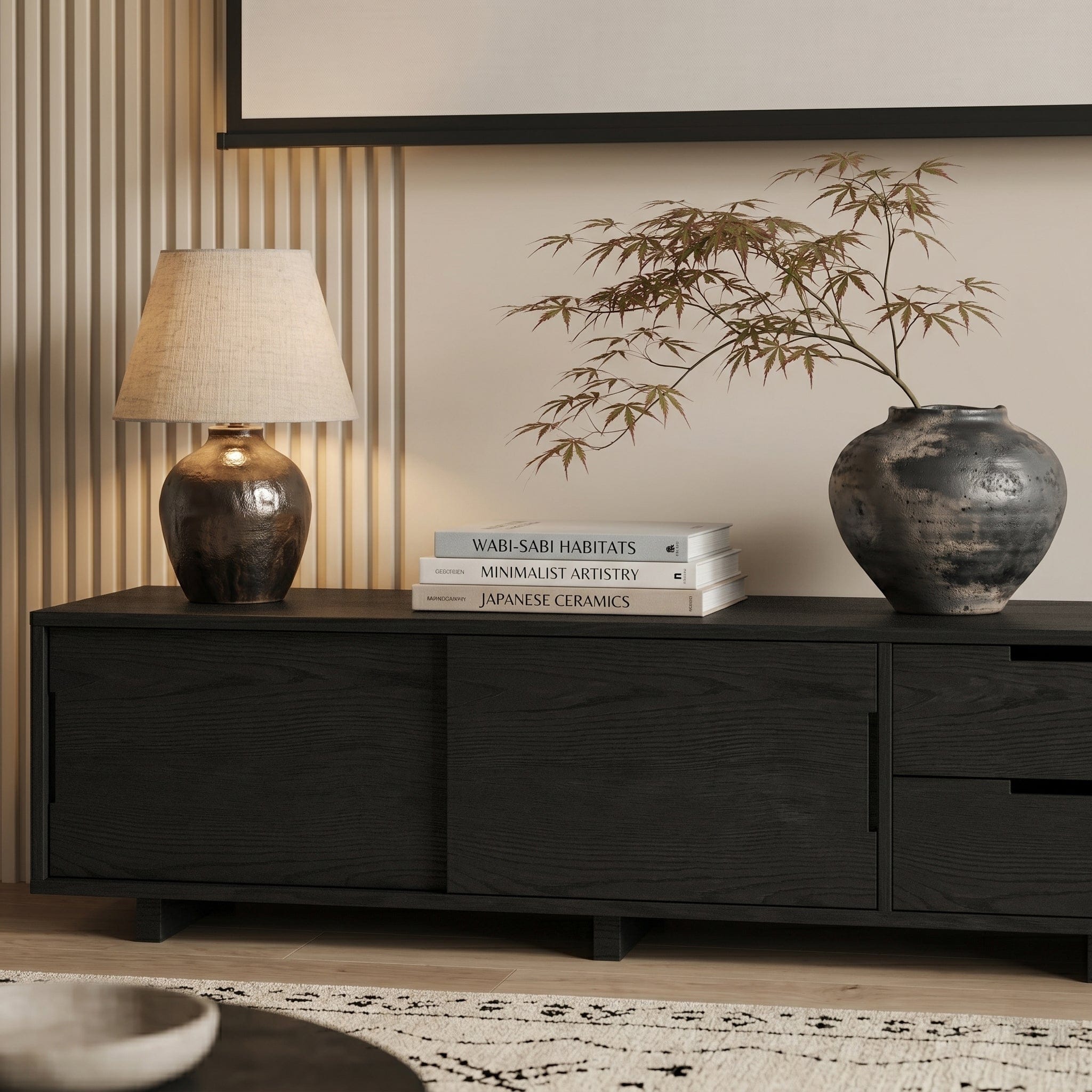 Solid Wood TV Unit with Drawers