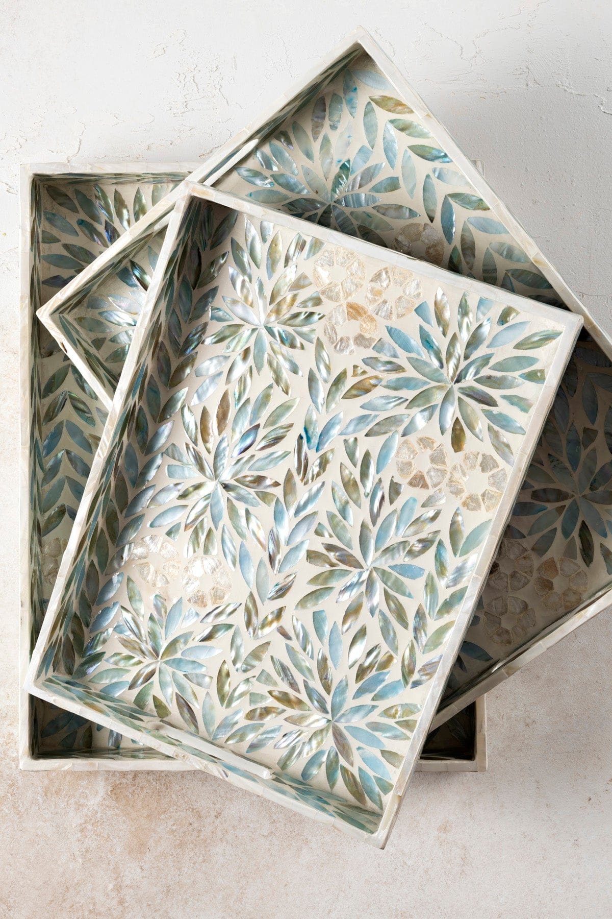 Meander Mother-of-Pearl Mosaic Floral Multi 3-Piece Decorative Tray 4327