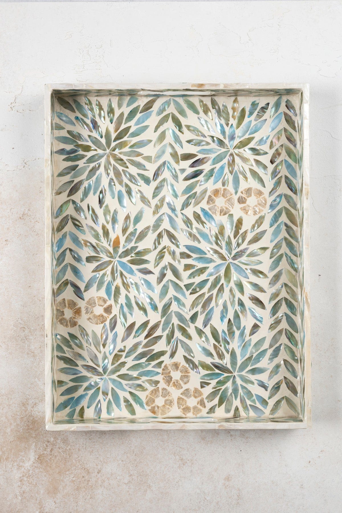 Meander Mother-of-Pearl Mosaic Floral Multi 3-Piece Decorative Tray 4327