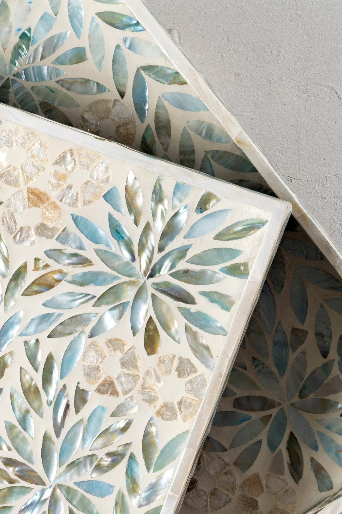 Meander Mother-of-Pearl Mosaic Floral Multi 3-Piece Decorative Tray 4327