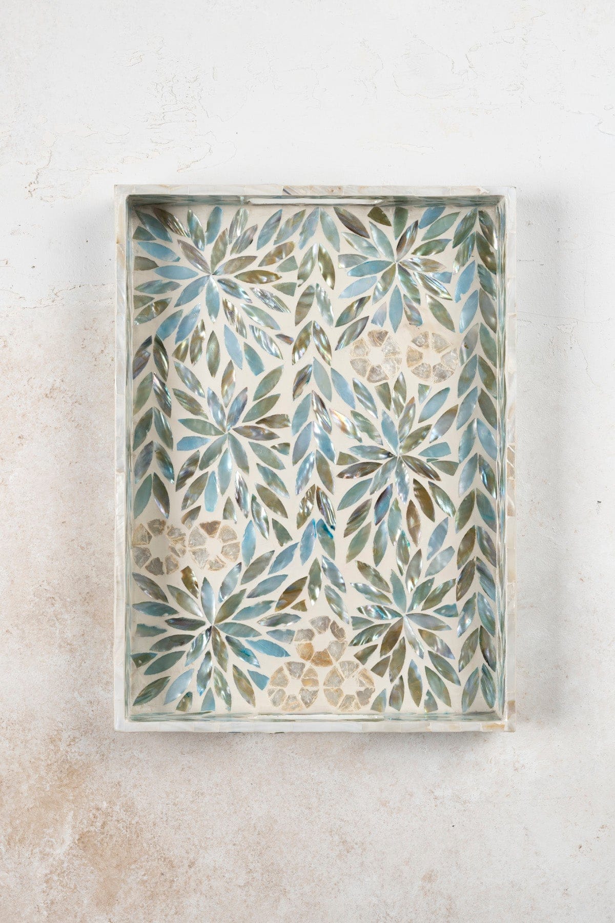 Meander Mother-of-Pearl Mosaic Floral Multi 3-Piece Decorative Tray 4327