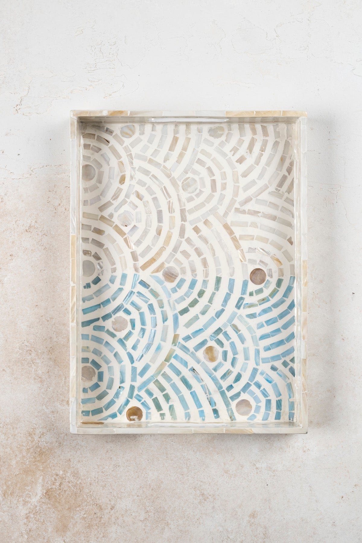 Meander Mother-of-Pearl Mosaic Cream Blue 3-Piece Decorative Tray 4328