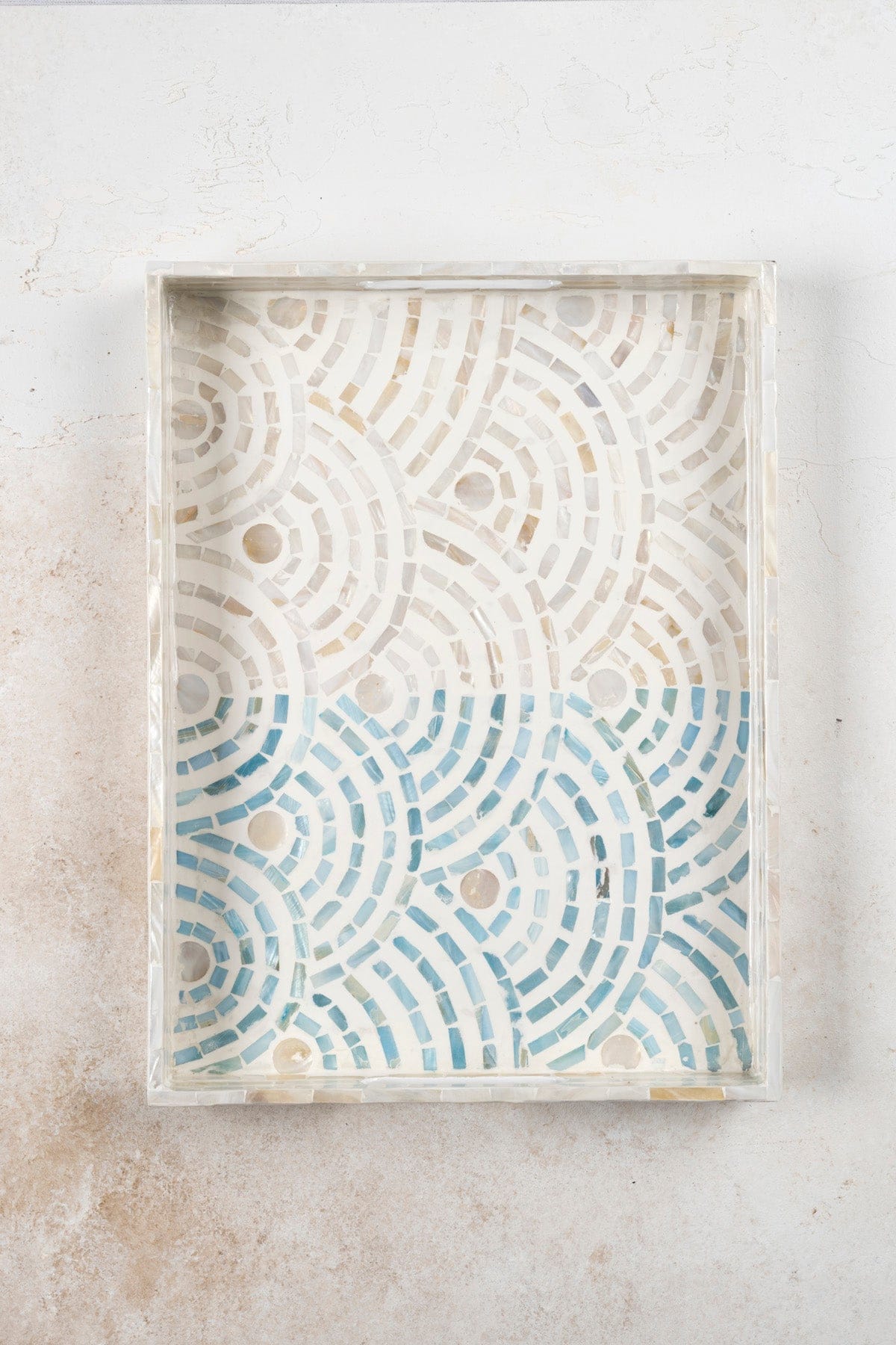 Meander Mother-of-Pearl Mosaic Cream Blue 3-Piece Decorative Tray 4328