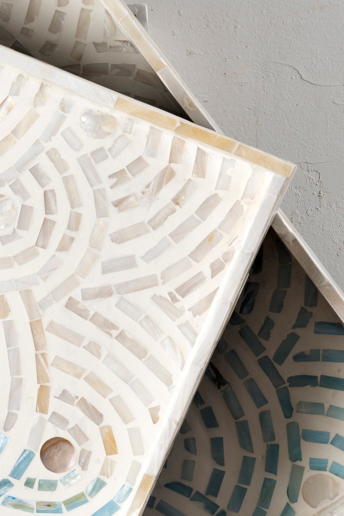 Meander Mother-of-Pearl Mosaic Cream Blue 3-Piece Decorative Tray 4328