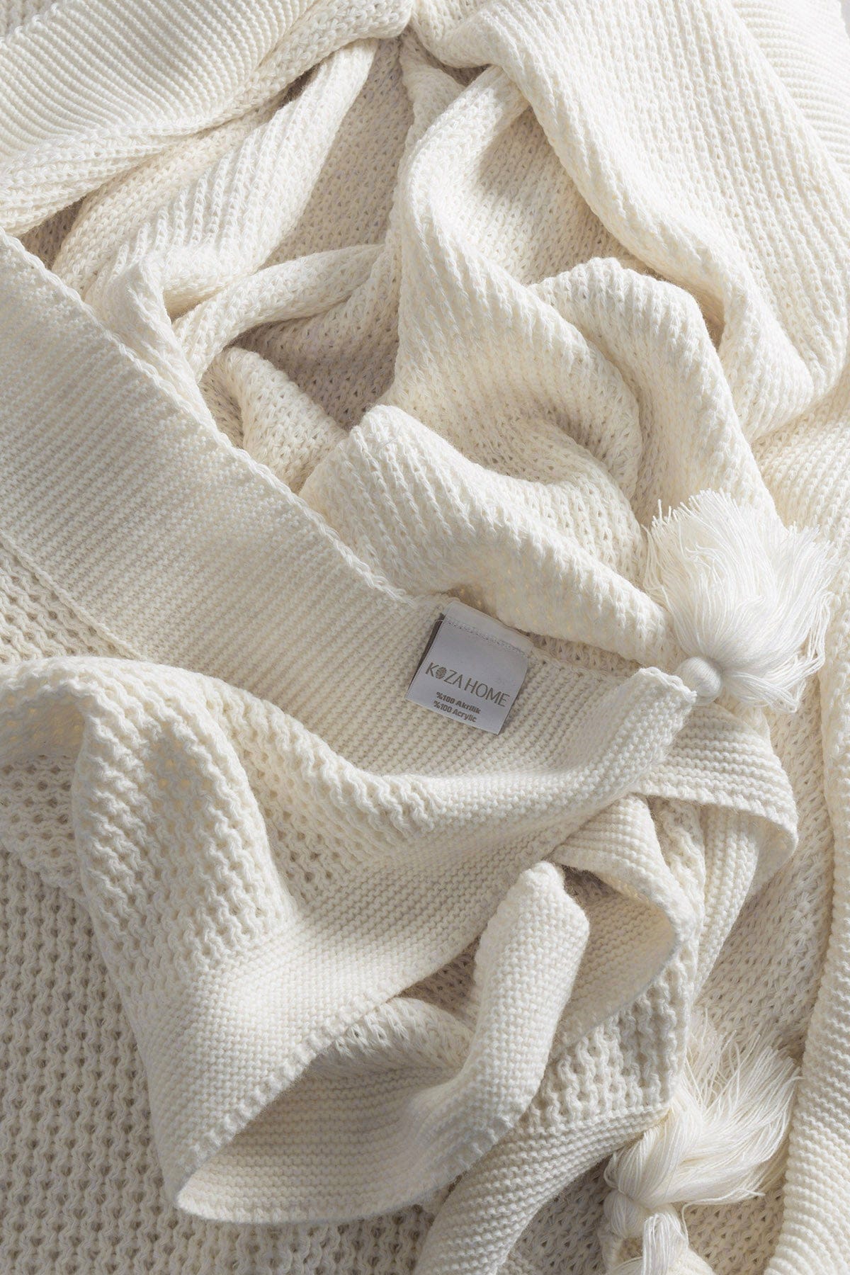 Miel Cream Pom-Pom Edge TV Blanket 130x170 37102