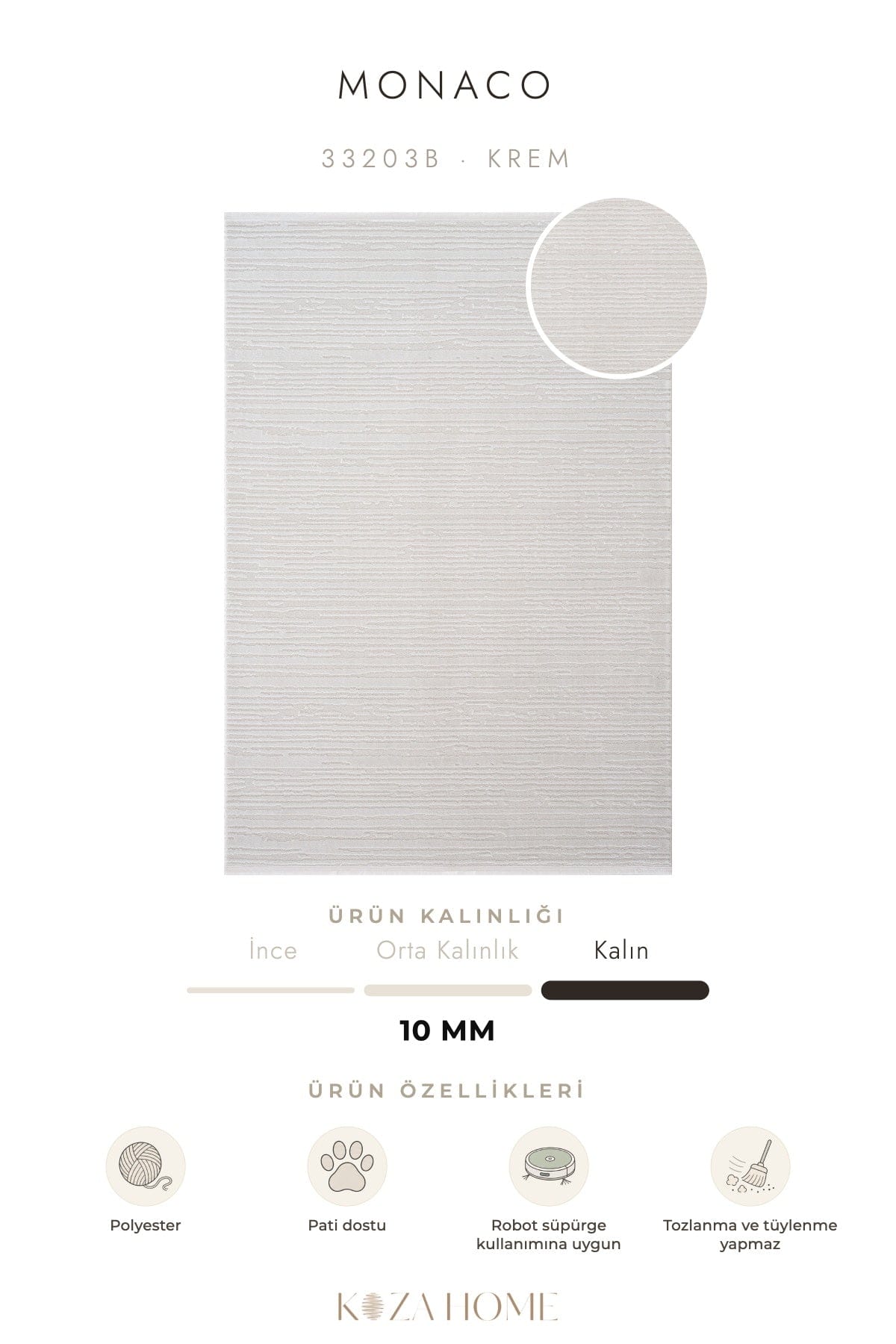 Monaco Krem İskandinav Salon Halısı 33203B