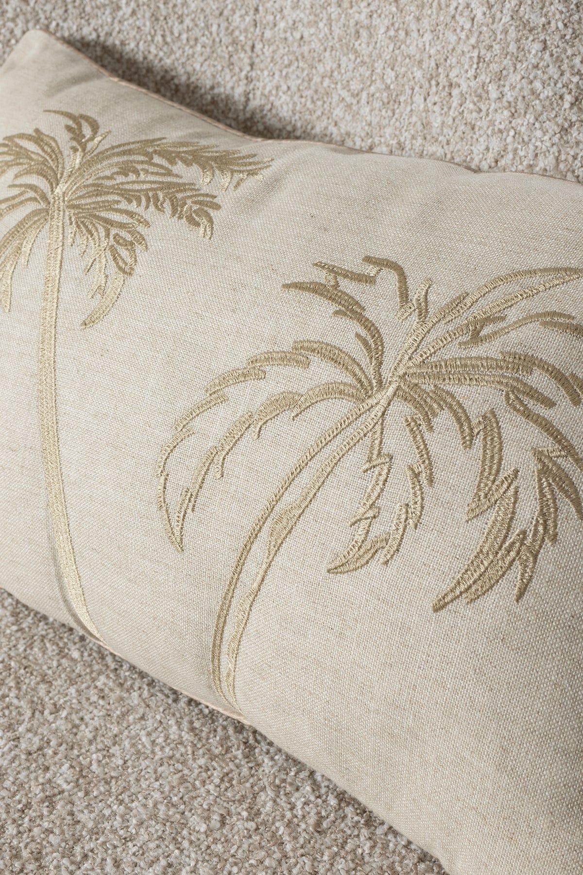 Pure Beige Palm Detail Decorative Cushion with Fiber Filling 30x50 4842