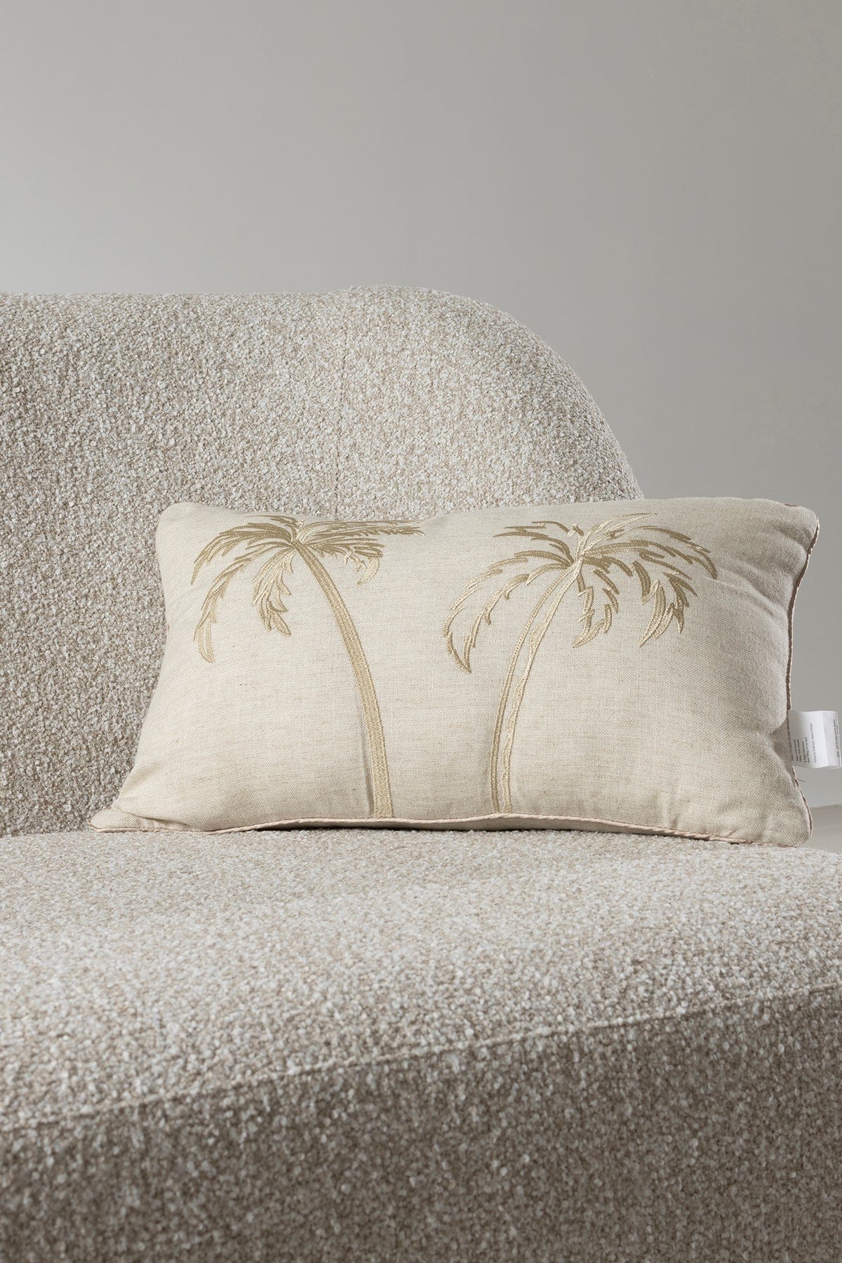 Pure Beige Palm Detail Decorative Cushion with Fiber Filling 30x50 4842