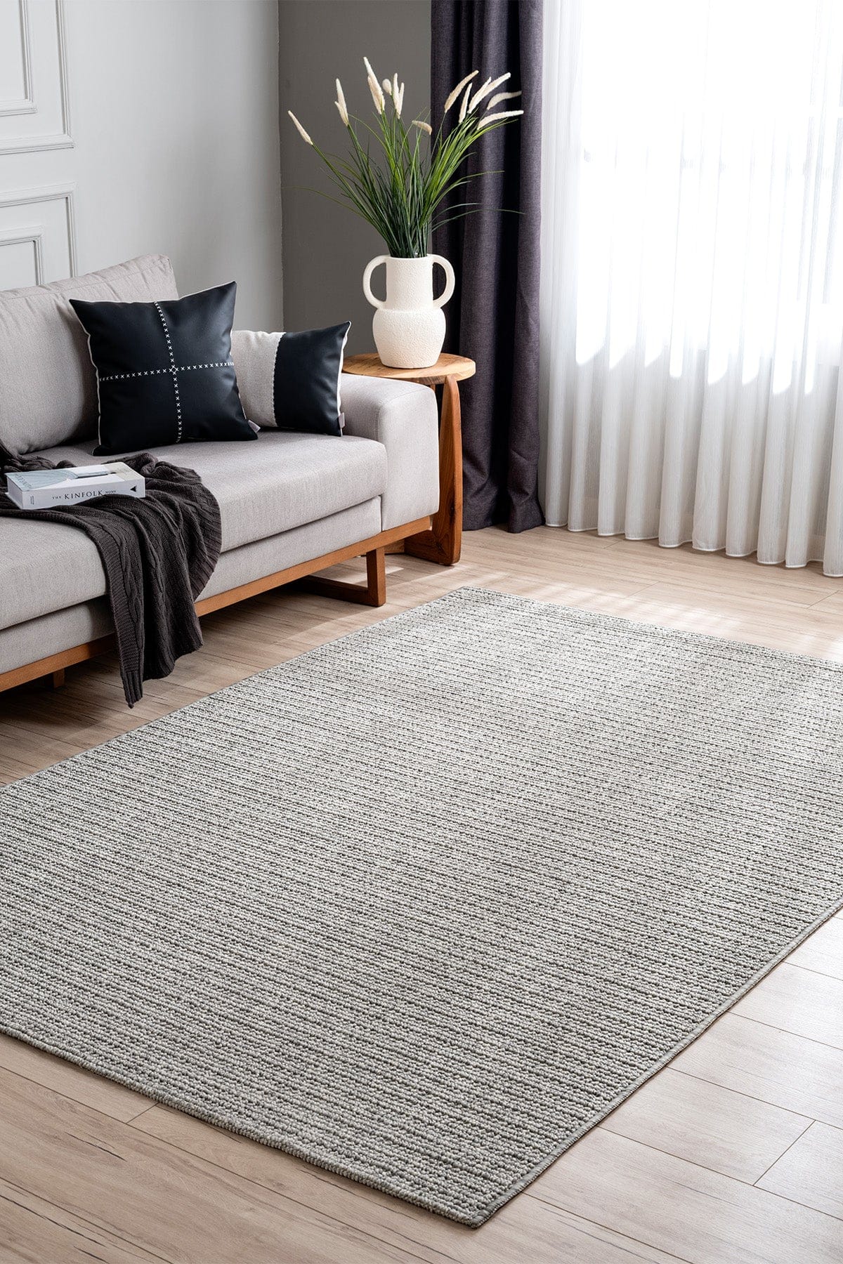 Retro Plain Grey Flatweave Rug A3190A