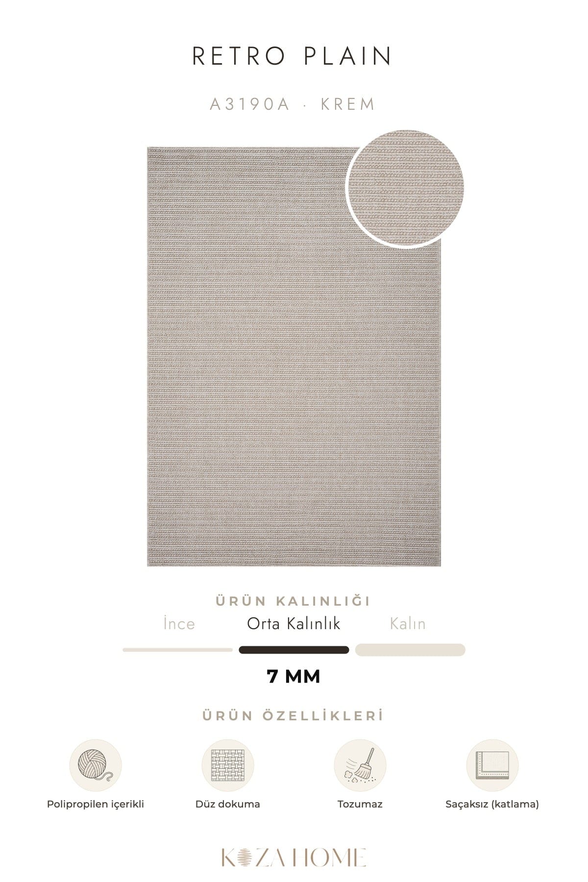 Retro Plain Cream Flat Weave Rug A3190A