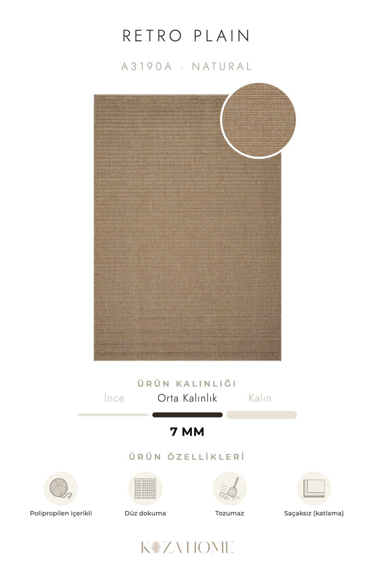 Retro Plain Natural Düz Dokuma Halı A3190A