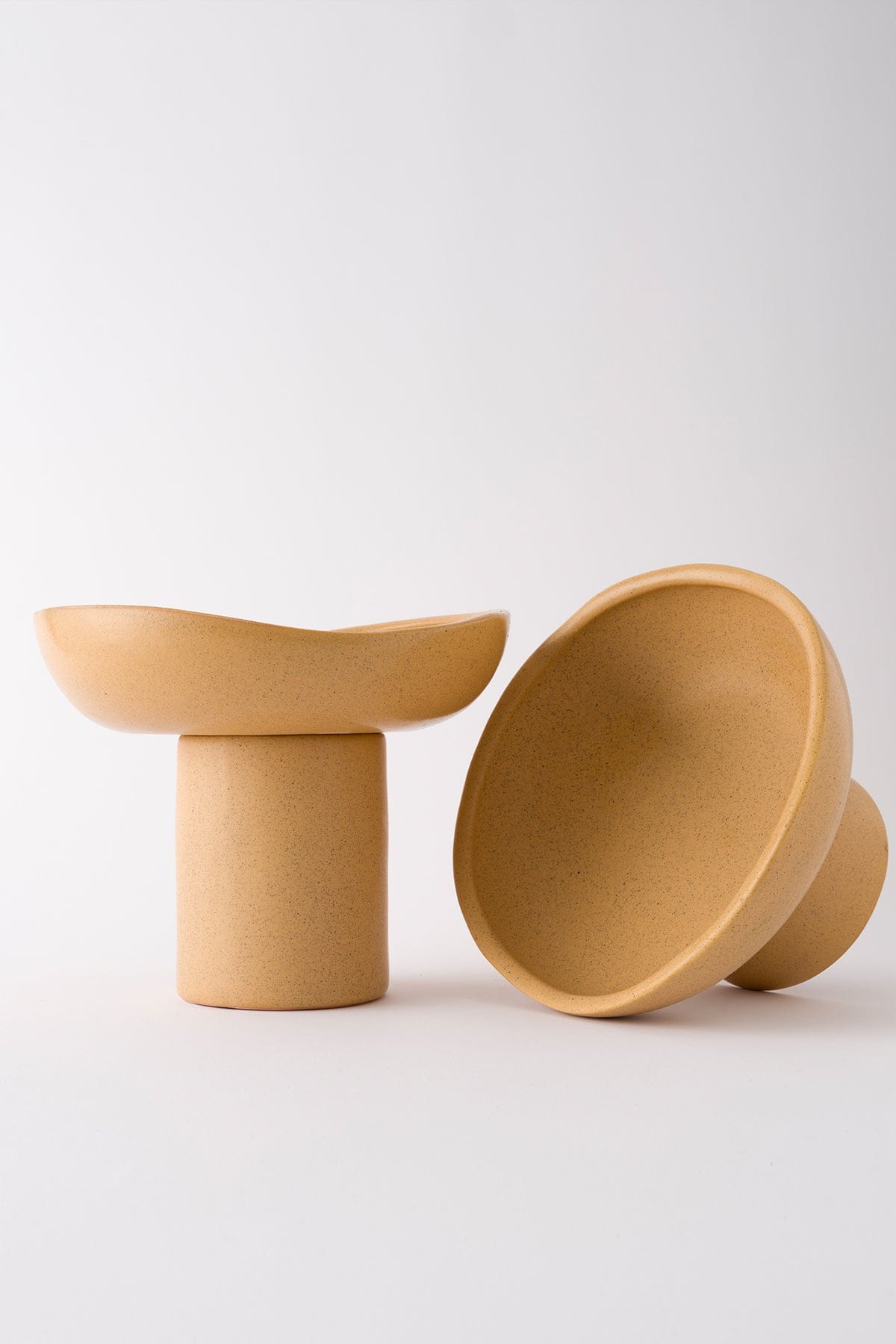 Handmade Small Serving Bowl with Satin Matte Beige Foot 8613