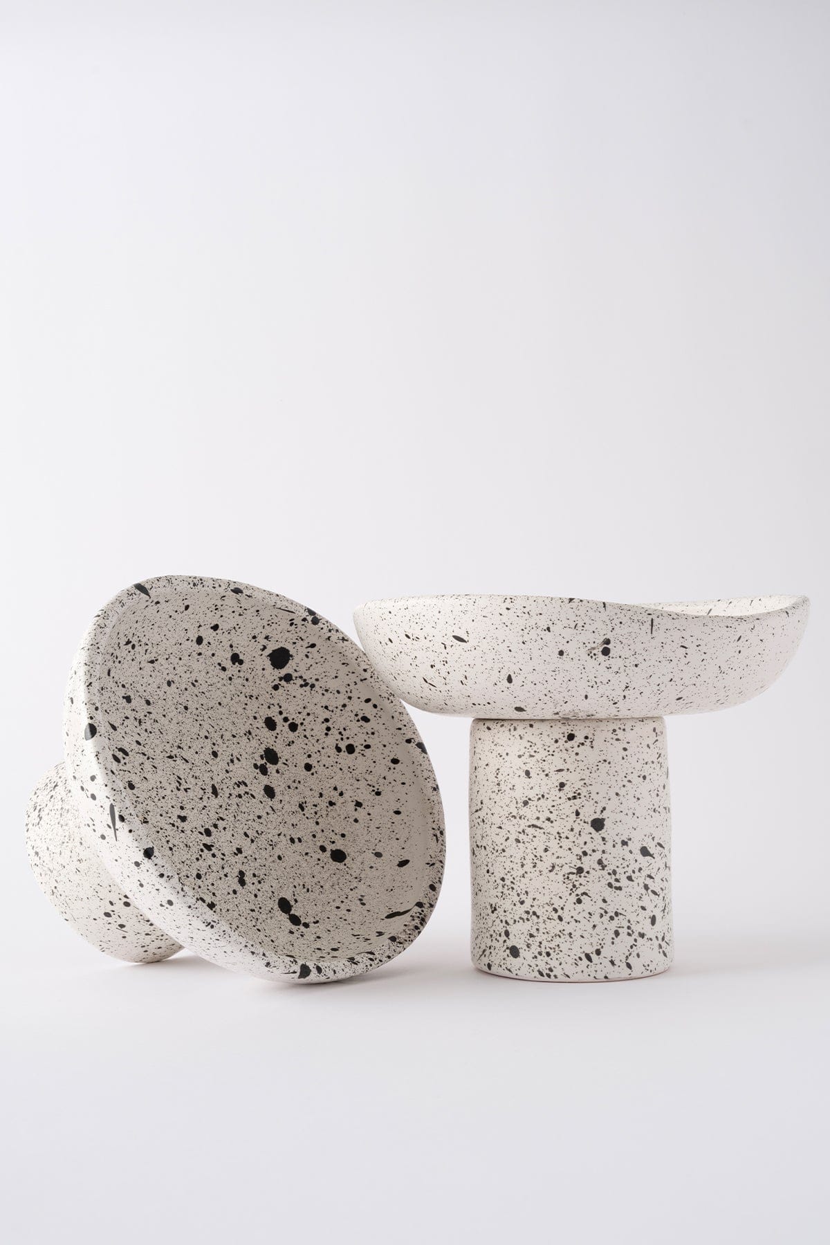 Sateen Matte White Speckled Pedestal Handmade Large Serving Bowl 8616