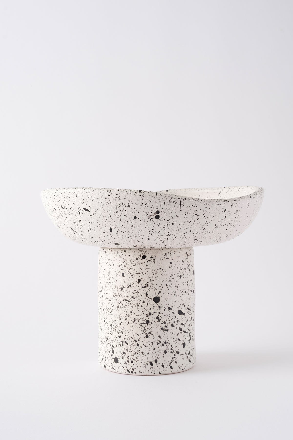 Sateen Matte White Speckled Pedestal Handmade Large Serving Bowl 8616