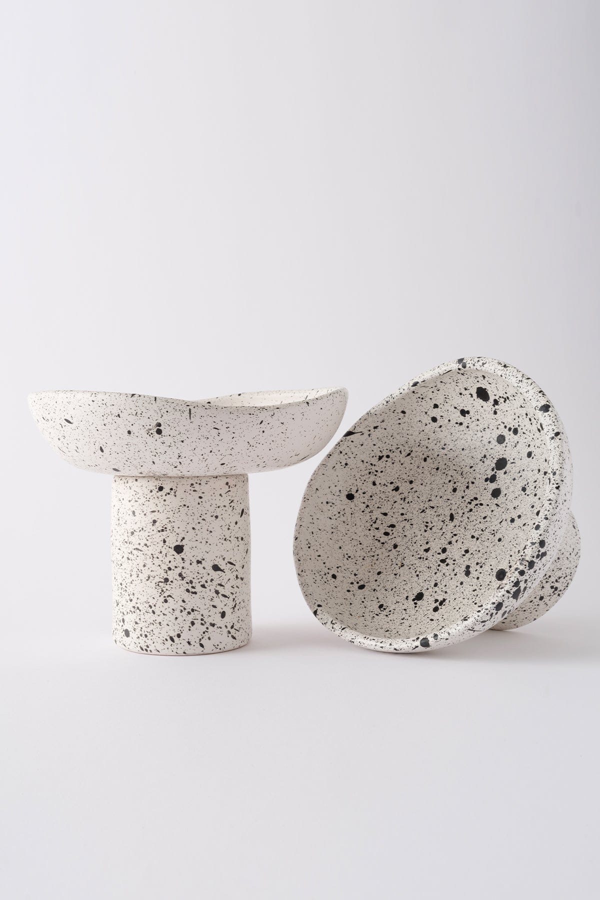 Handmade Small Serving Bowl with Speckled White Sateen Matte Foot 8614