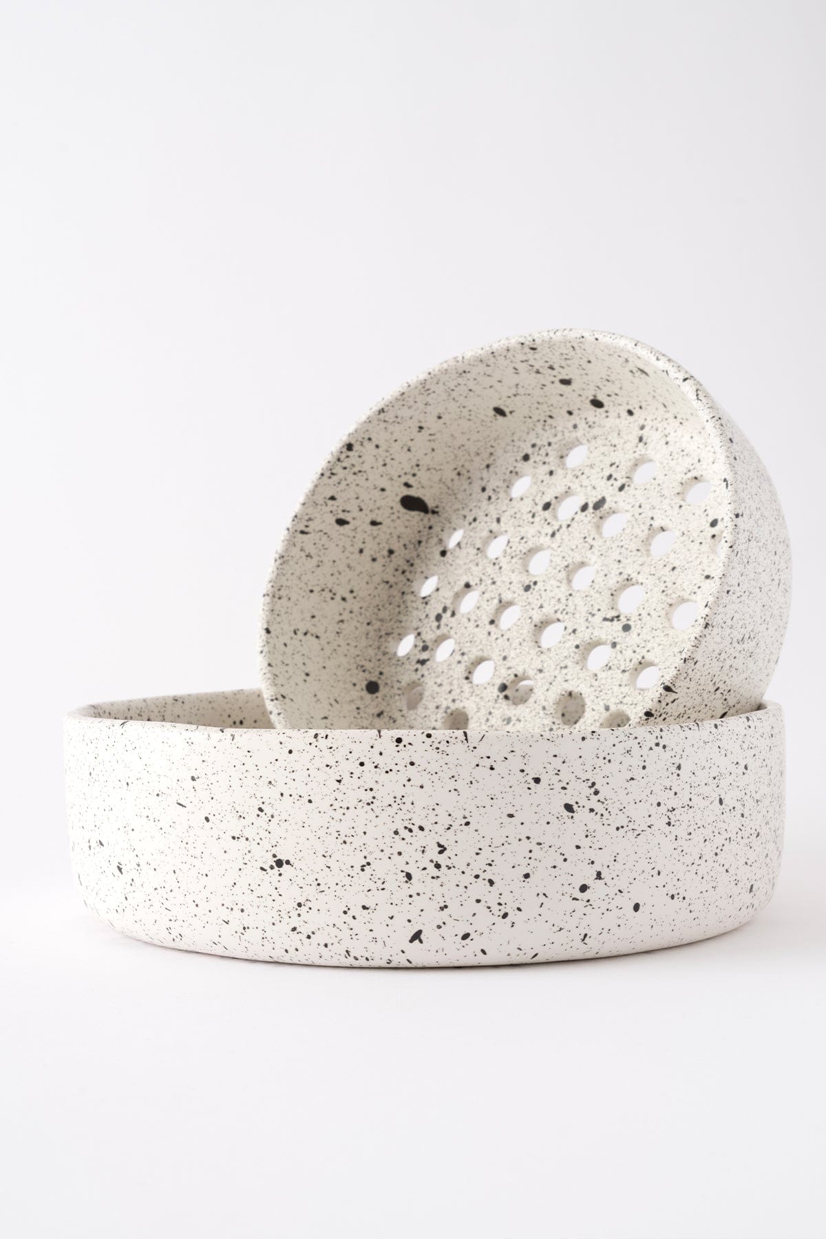Sateen Matte White Speckled Large Handmade Decorative Sieve 8604