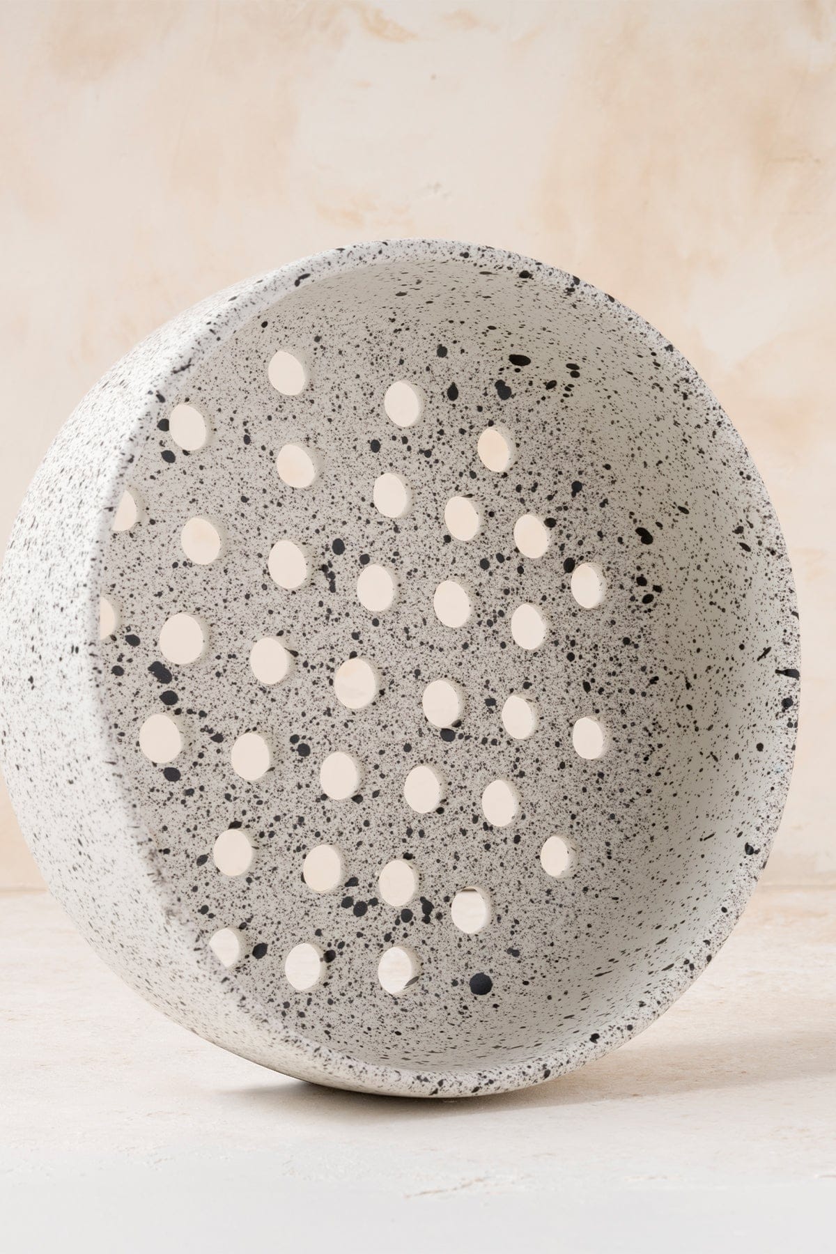 Sateen Matte White Speckled Large Handmade Decorative Sieve 8604