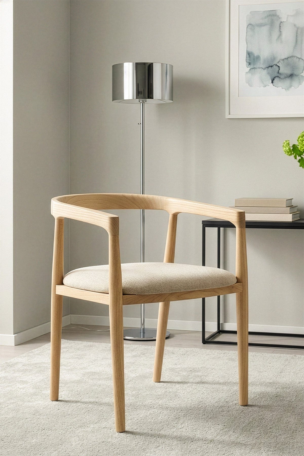 Savia Bej Cushion Natural Solid Wood Chair 10111