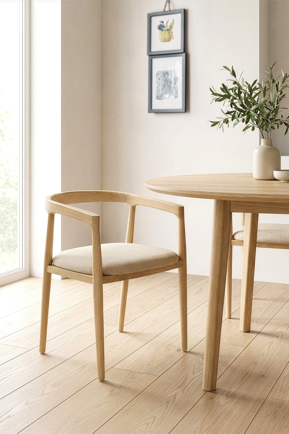 Savia Bej Cushion Natural Solid Wood Chair 10111