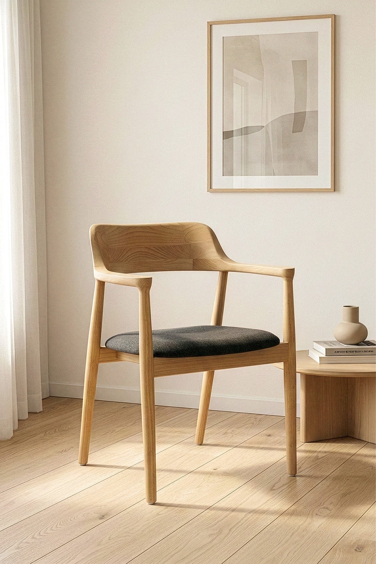 Savia Black Cushioned Natural Wood Chair 10112
