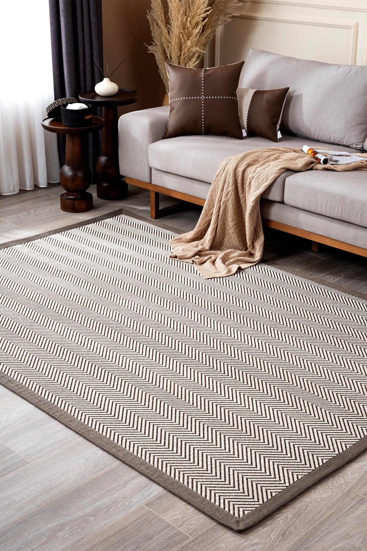 Sisalo Border Cream Coffee Sisal Rug Coffee Border B3421D