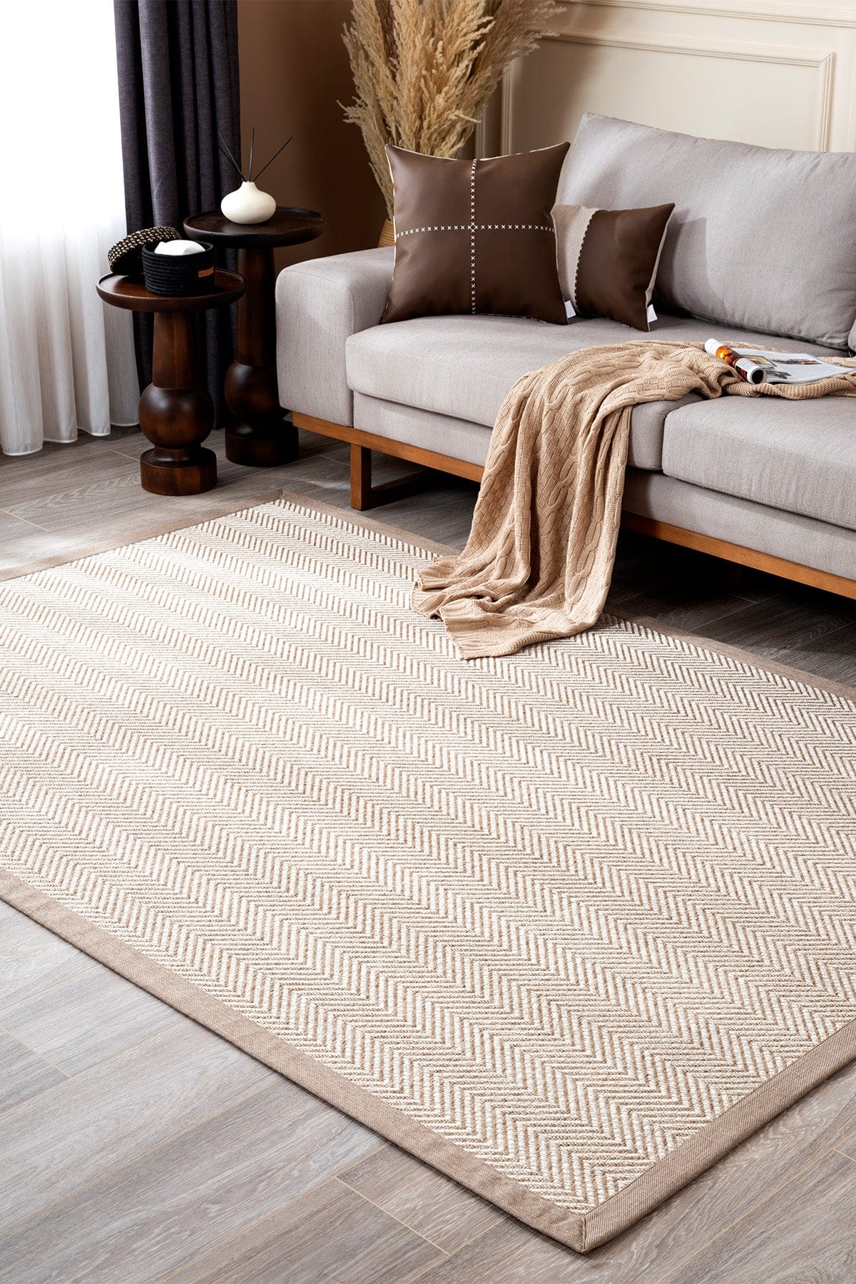 Sisalo Border Cream Natural Sisal Rug Mink Border B3421C