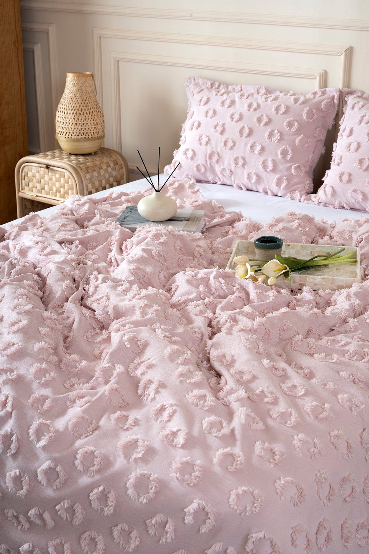Sitra Pudra Çift Kişilik Püsküllü Yatak Örtüsü 230x250 2 Yastık 50x70 5032