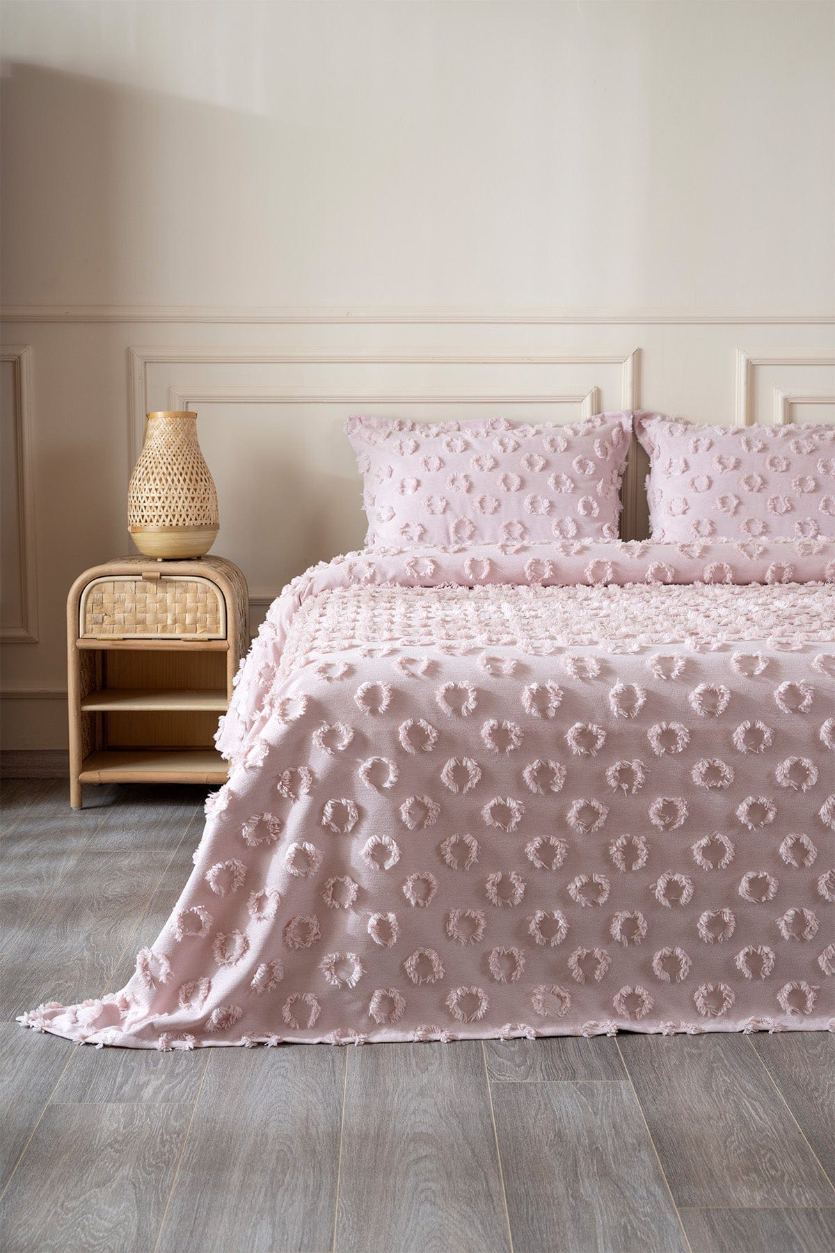 Sitra Pudra Çift Kişilik Püsküllü Yatak Örtüsü 230x250 2 Yastık 50x70 5032